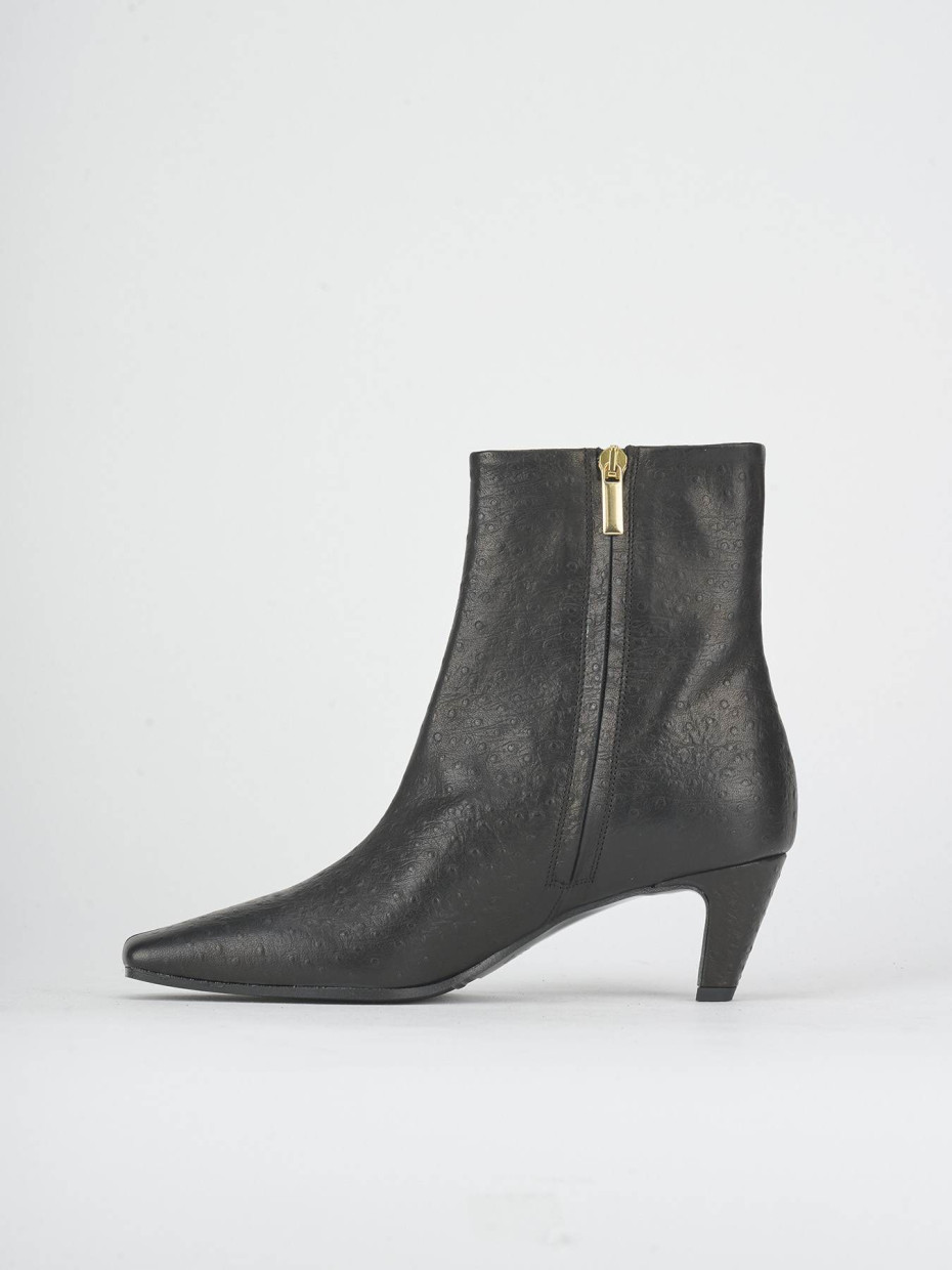 Botines de tacón alto tacón 5 cm negro cuero