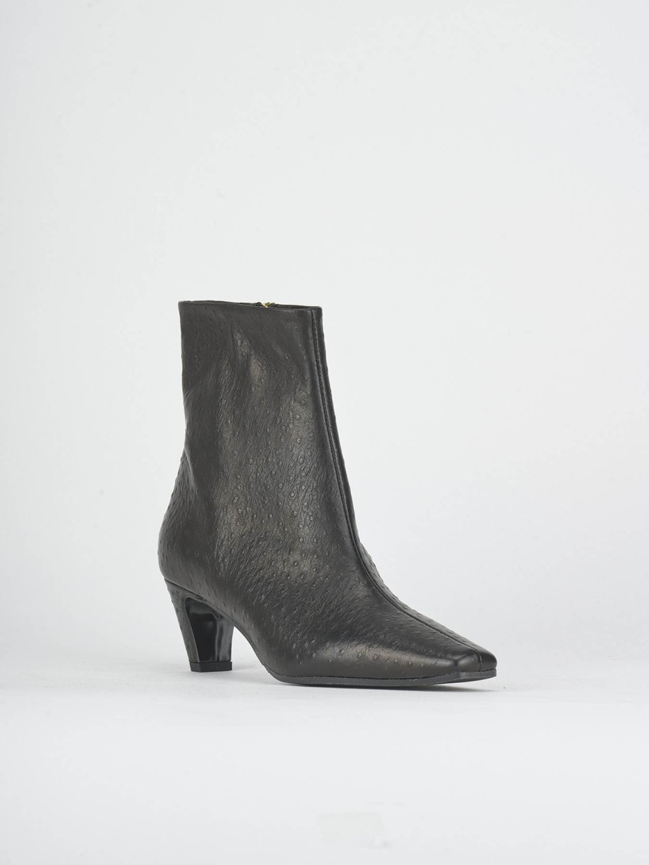 Botines de tacón alto tacón 5 cm negro cuero
