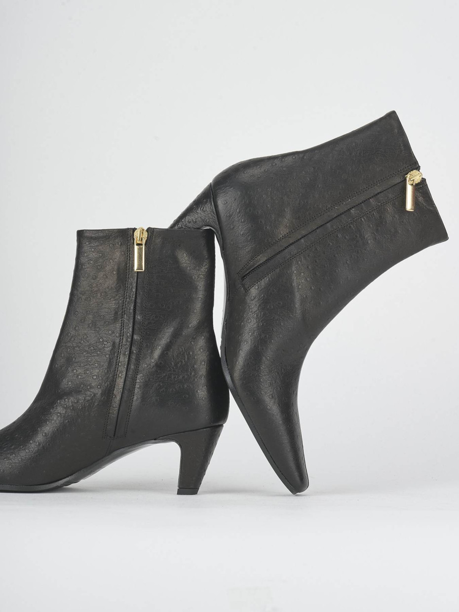 Botines de tacón alto tacón 5 cm negro cuero