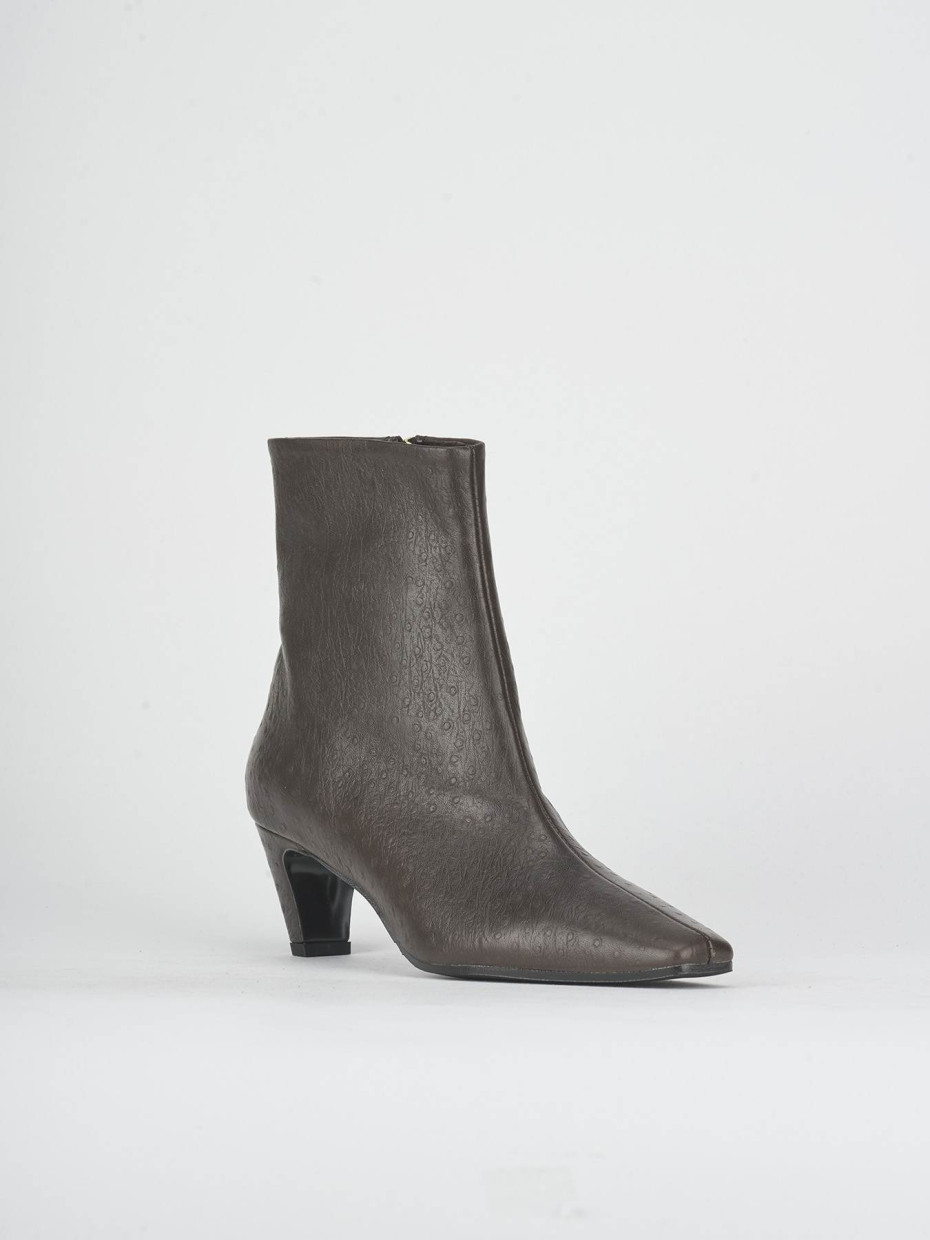 High heel ankle boots heel 5 cm dark brown leather