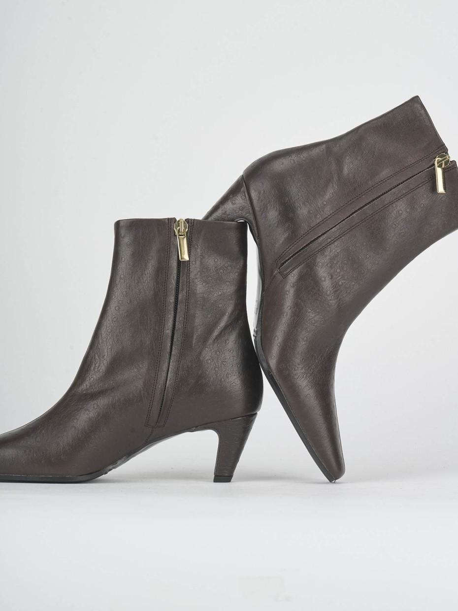 High heel ankle boots heel 5 cm dark brown leather