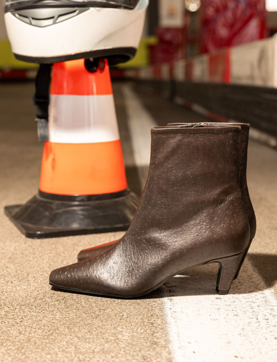 High heel ankle boots heel 5 cm dark brown leather