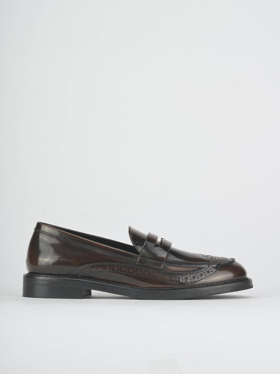 Mocassini tacco 2cm pelle marrone