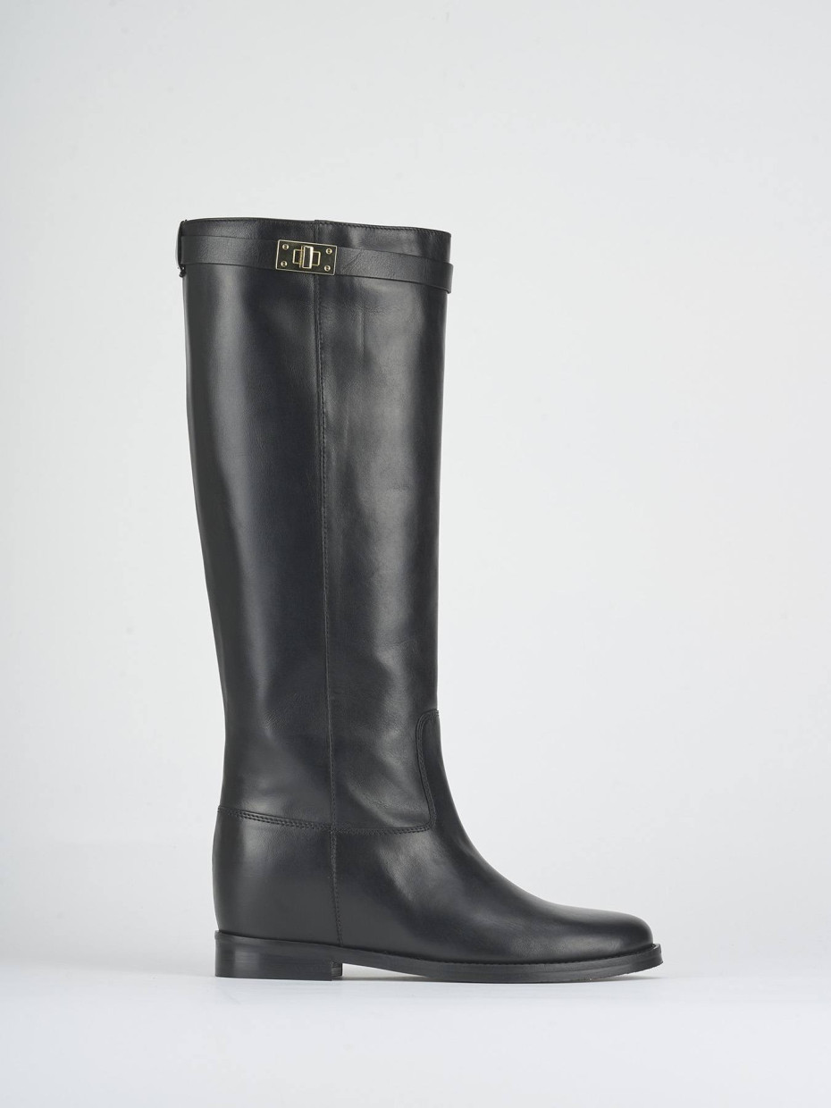 Stivali tacco 2cm pelle nero