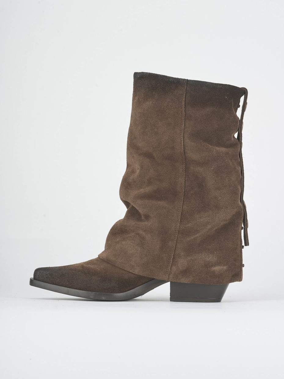 High heel ankle boots heel 5 cm dark brown suede