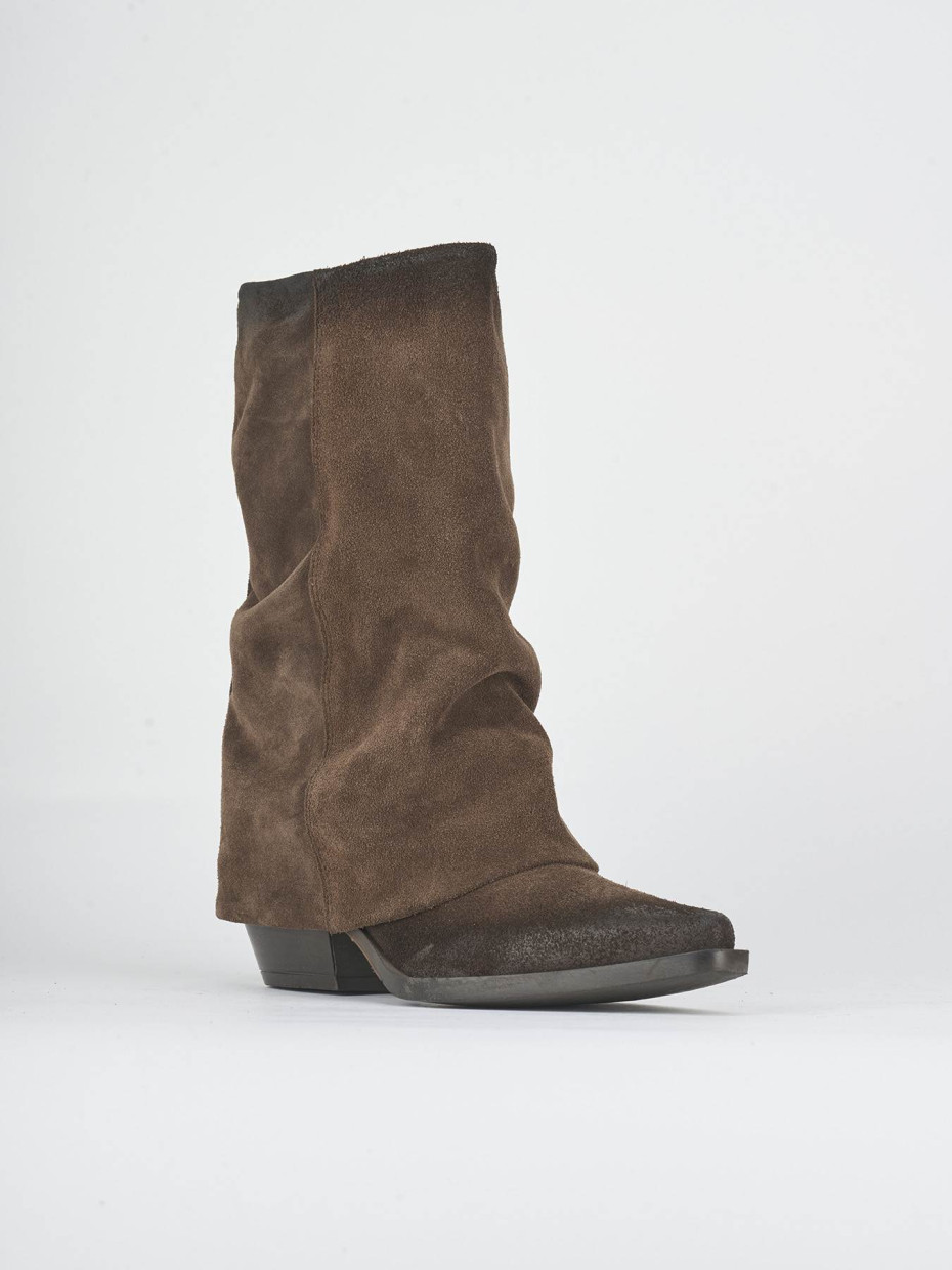 High heel ankle boots heel 5 cm dark brown suede