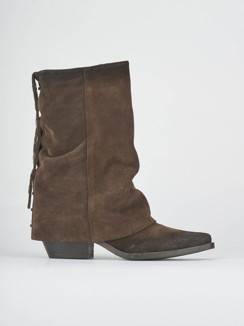 High heel ankle boots heel 5 cm dark brown suede