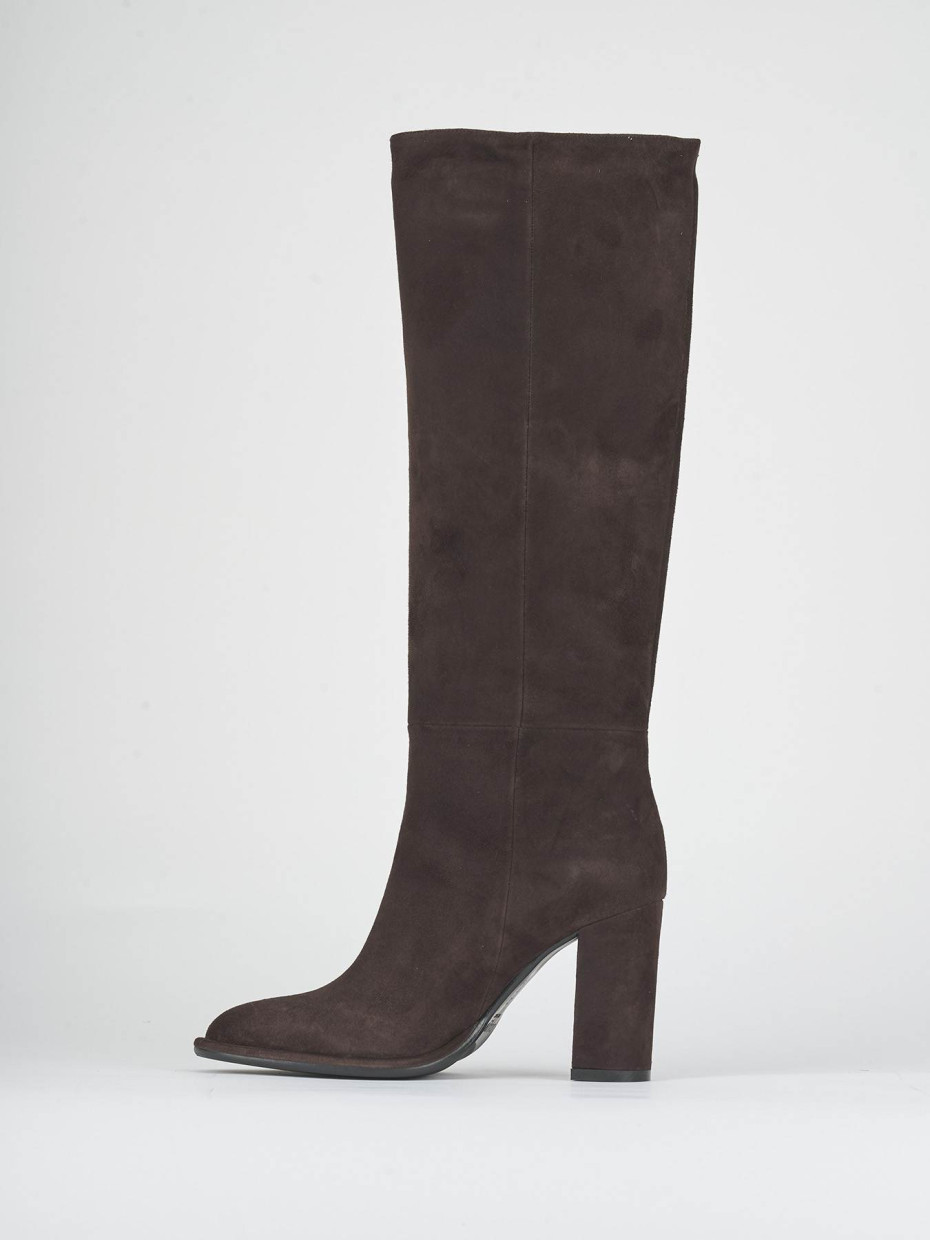 High heel boots heel 9 cm dark brown suede