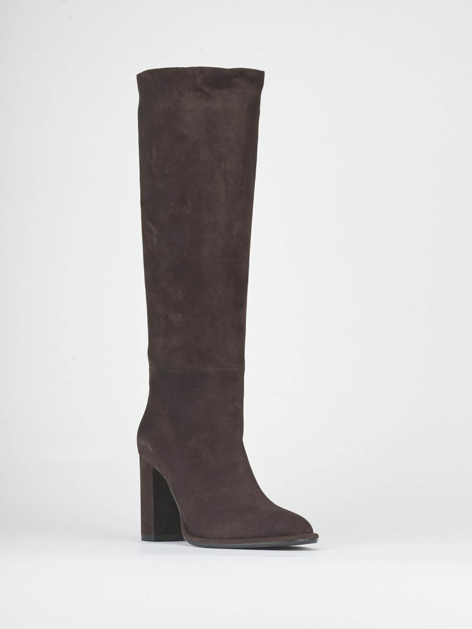 High heel boots heel 9 cm dark brown suede