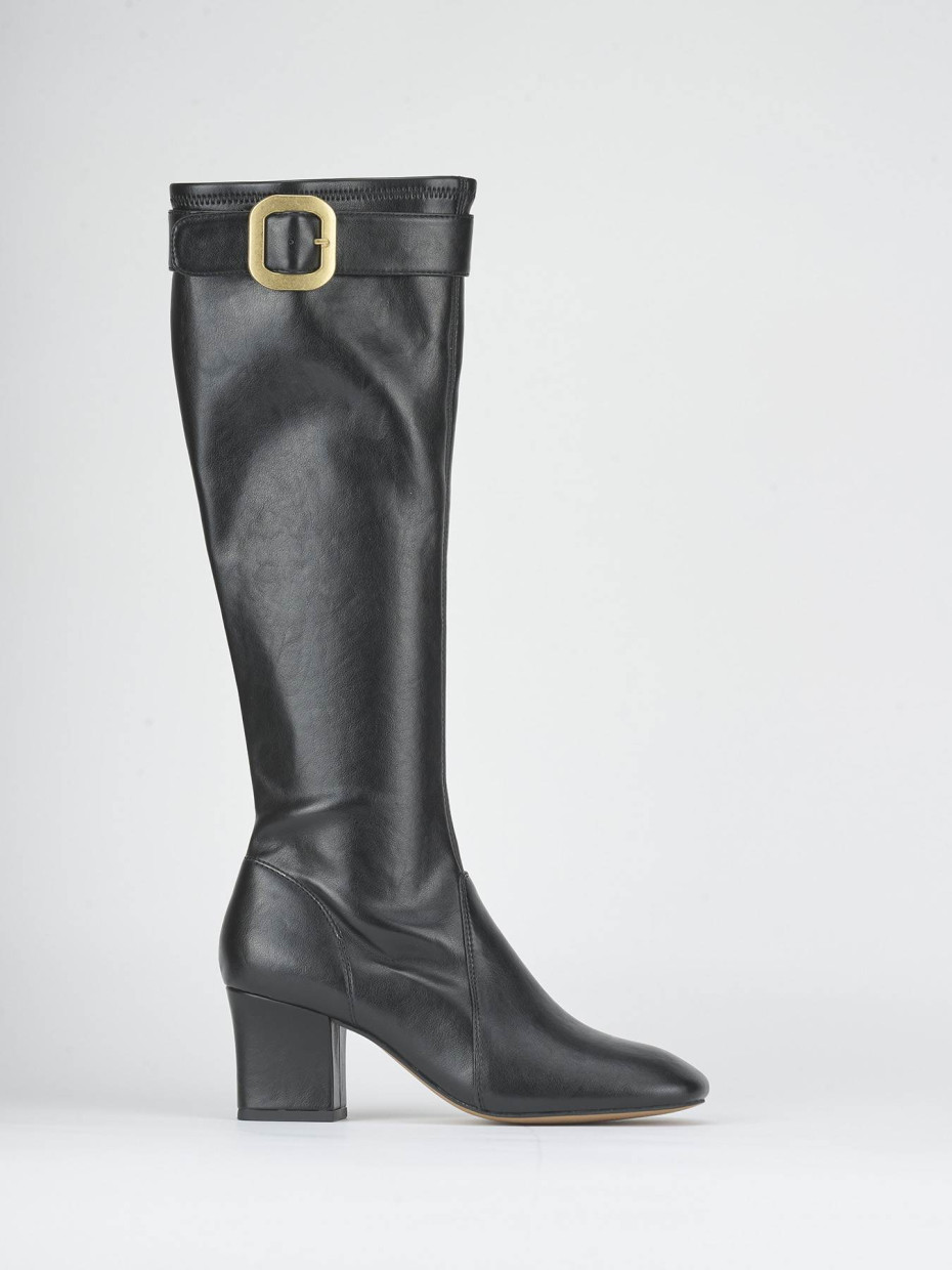 Botas de tacón alto tacón 6 cm negro cuero