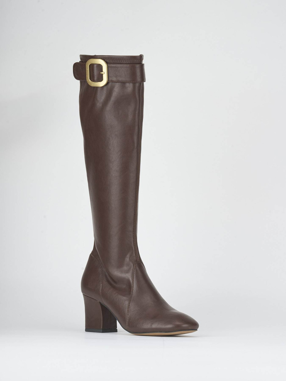 High heel boots heel 6 cm dark brown leather