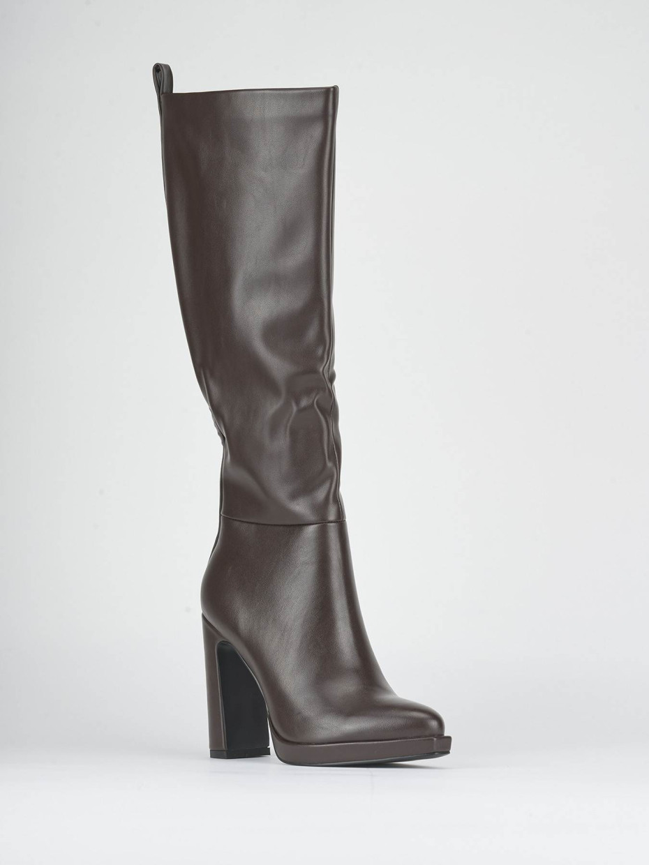 High heel boots heel 11 cm dark brown susteinable leather