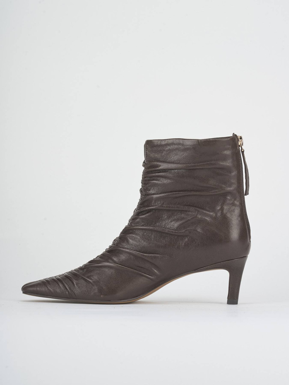 Botines de tacón alto tacón 5 cm marrón oscuro cuero