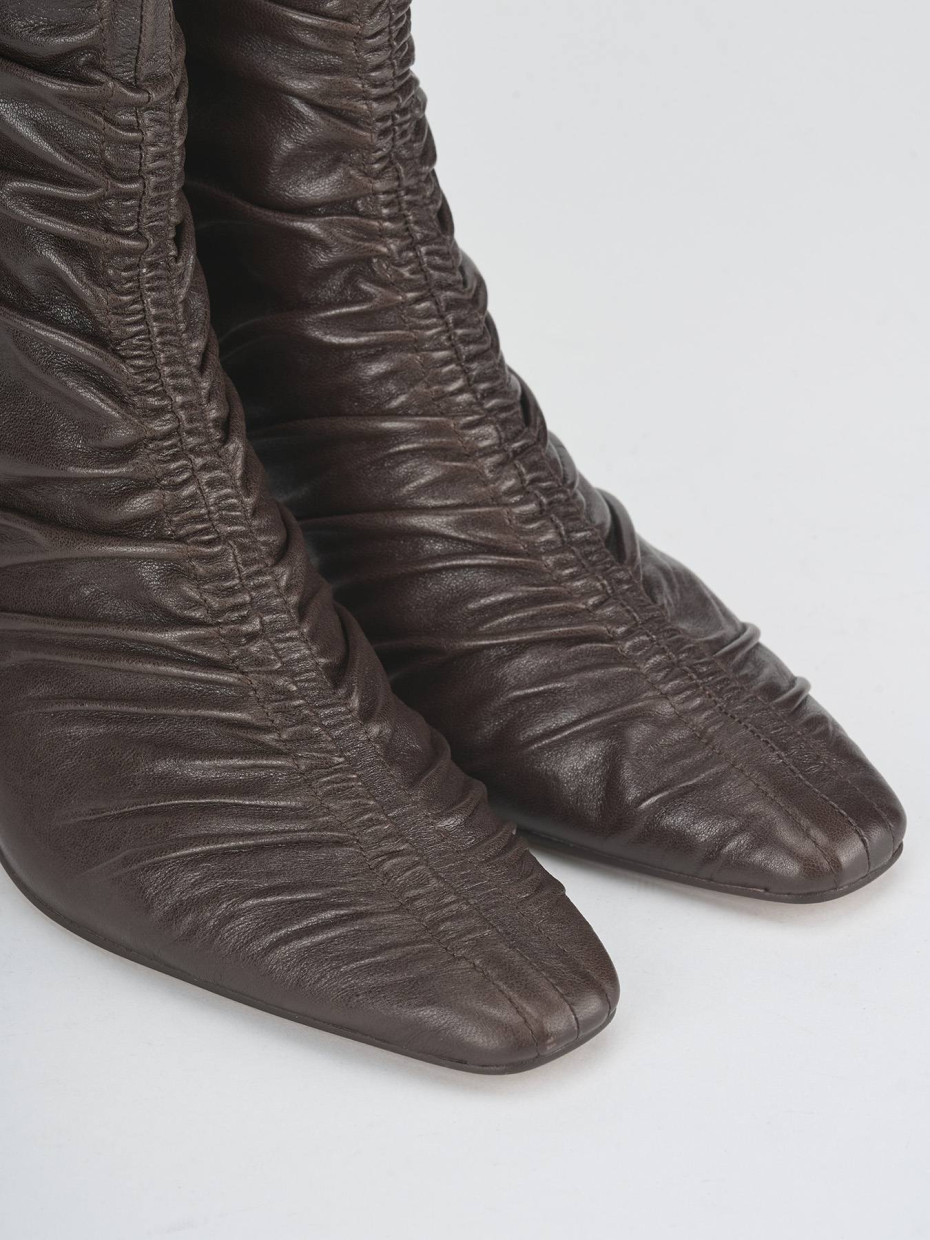Botines de tacón alto tacón 5 cm marrón oscuro cuero