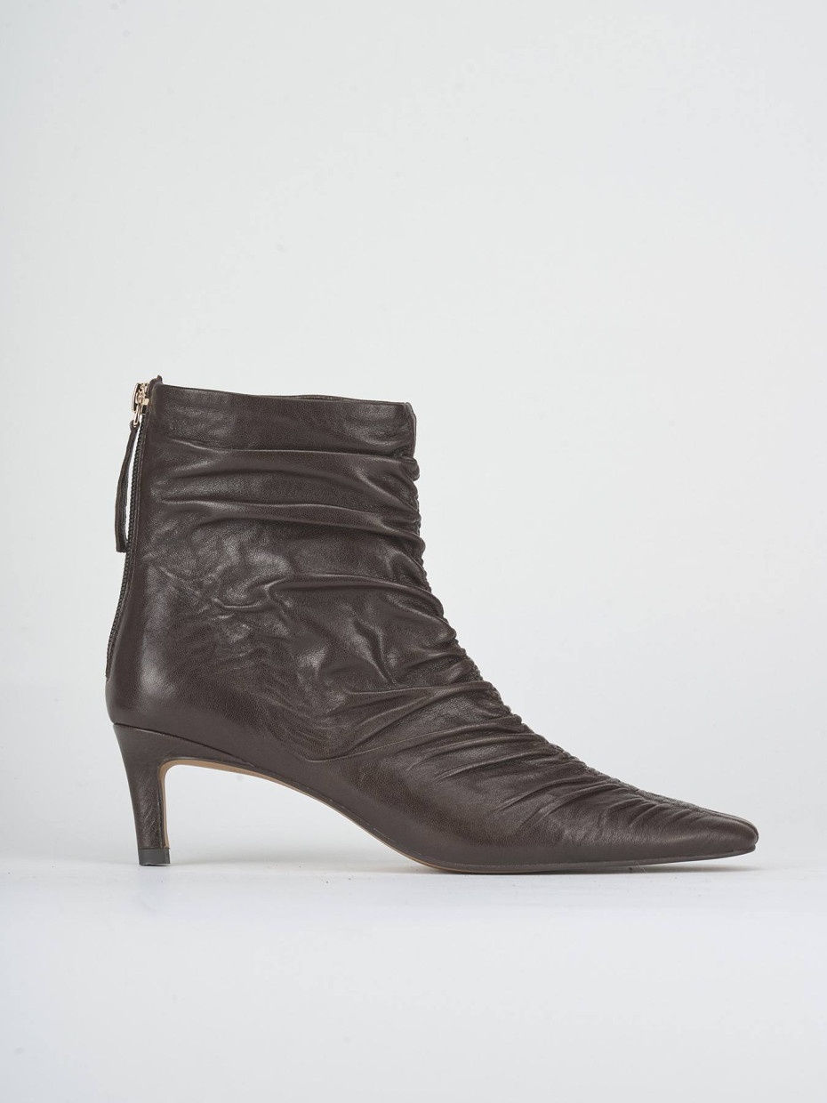 Botines de tacón alto tacón 5 cm marrón oscuro cuero