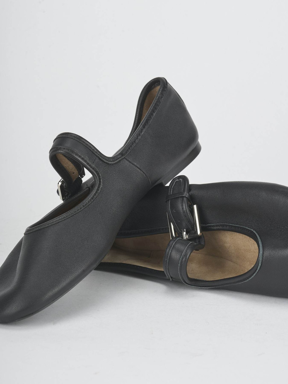 Bailarinas tacón 1 cm negro cuero