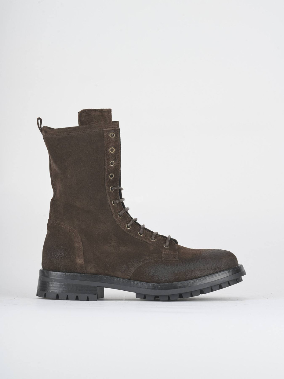 Combat boots heel 2 cm dark brown suede