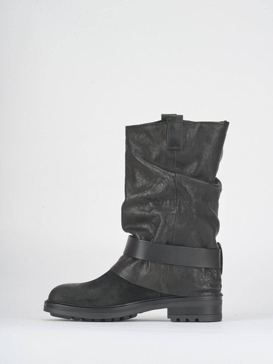 Low heel boots heel 2 cm black leather