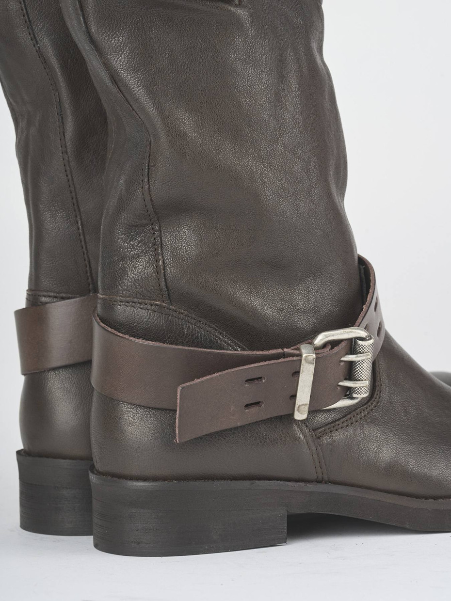 Low heel boots heel 2 cm dark brown leather
