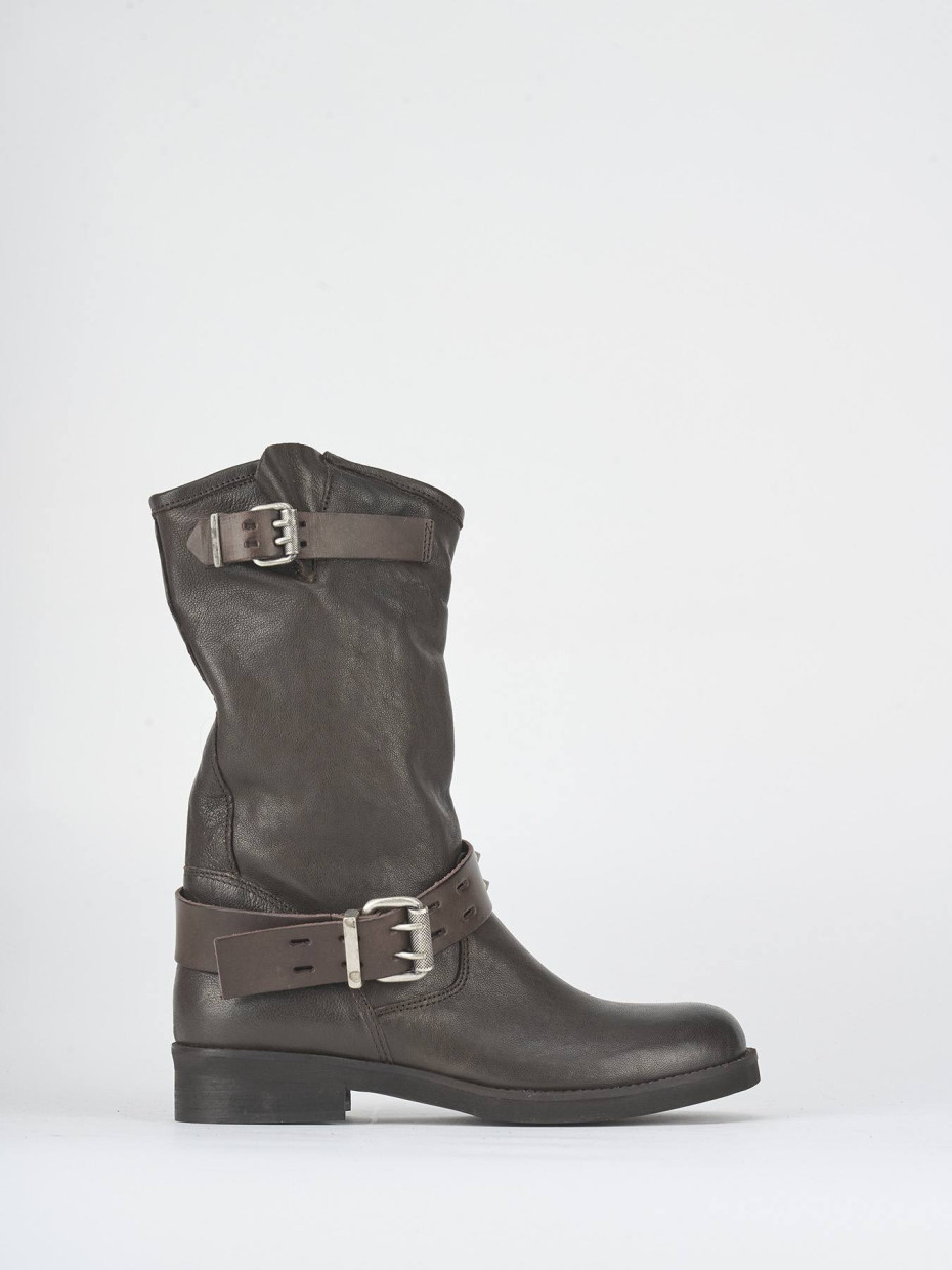Low heel boots heel 2 cm dark brown leather