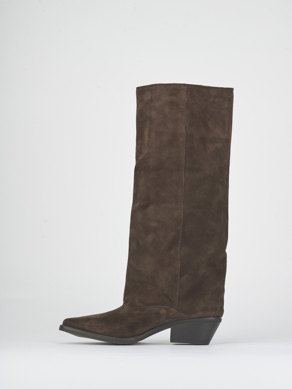Botas de tacón alto tacón 5 cm marrón oscuro ante