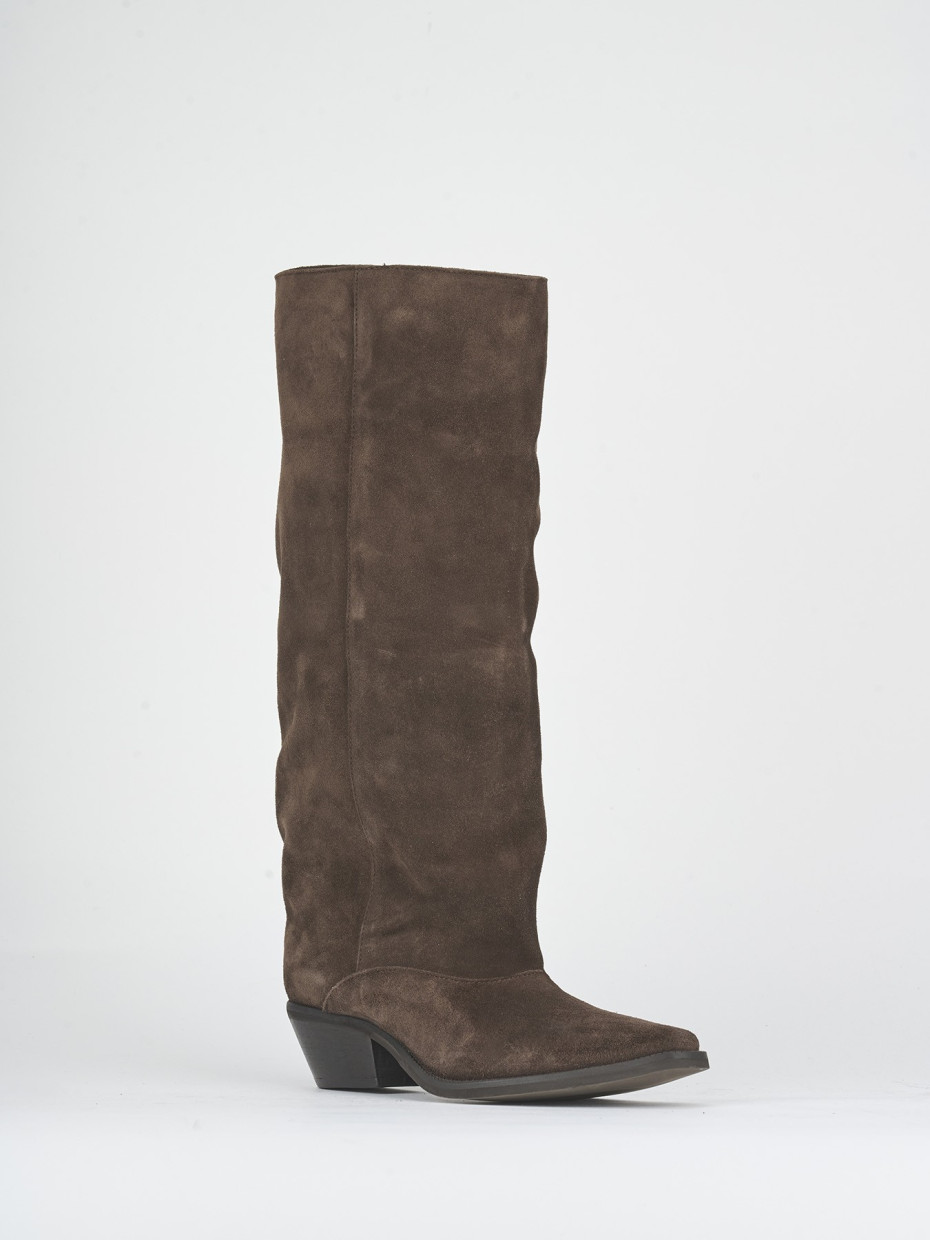 Botas de tacón alto tacón 5 cm marrón oscuro ante