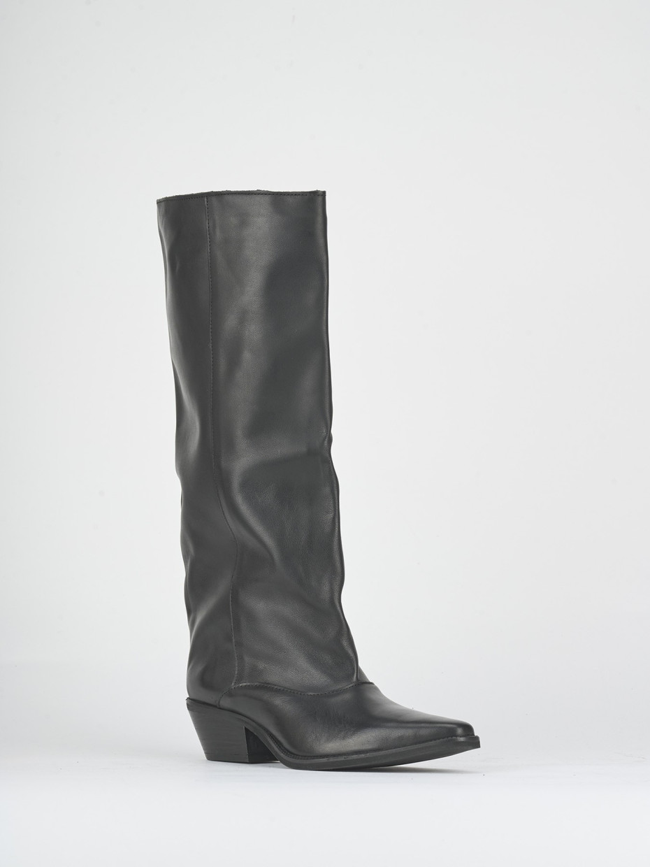 Botas de tacón alto tacón 5 cm negro cuero