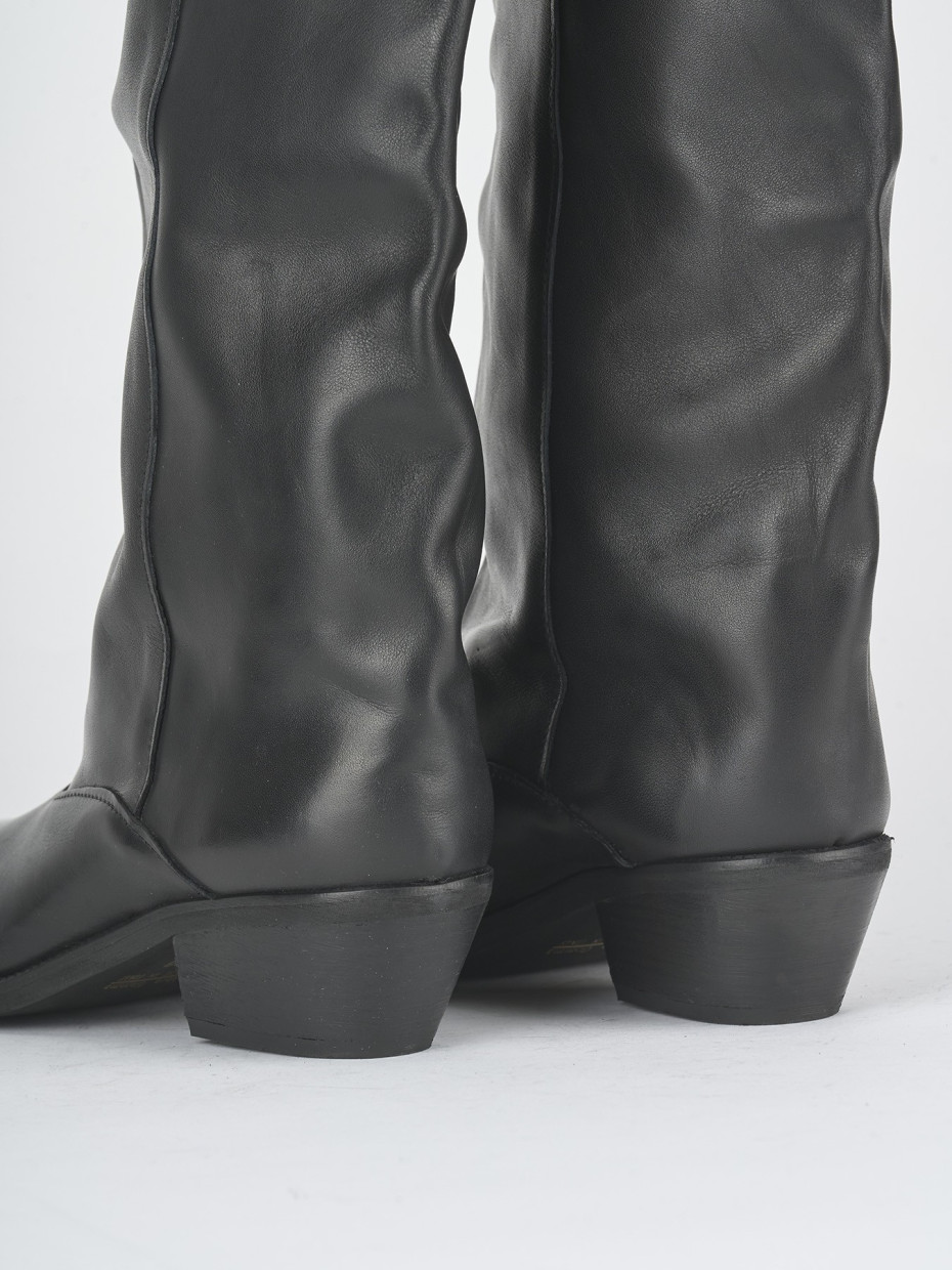 Botas de tacón alto tacón 5 cm negro cuero