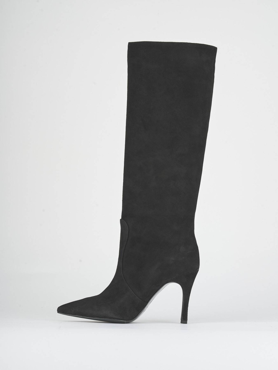 Stivali tacco 9cm camoscio nero