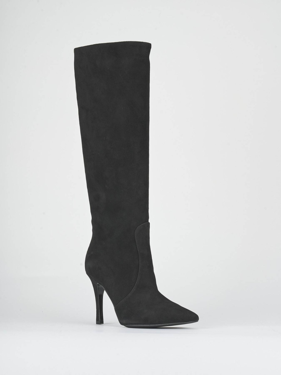 Stivali tacco 9cm camoscio nero
