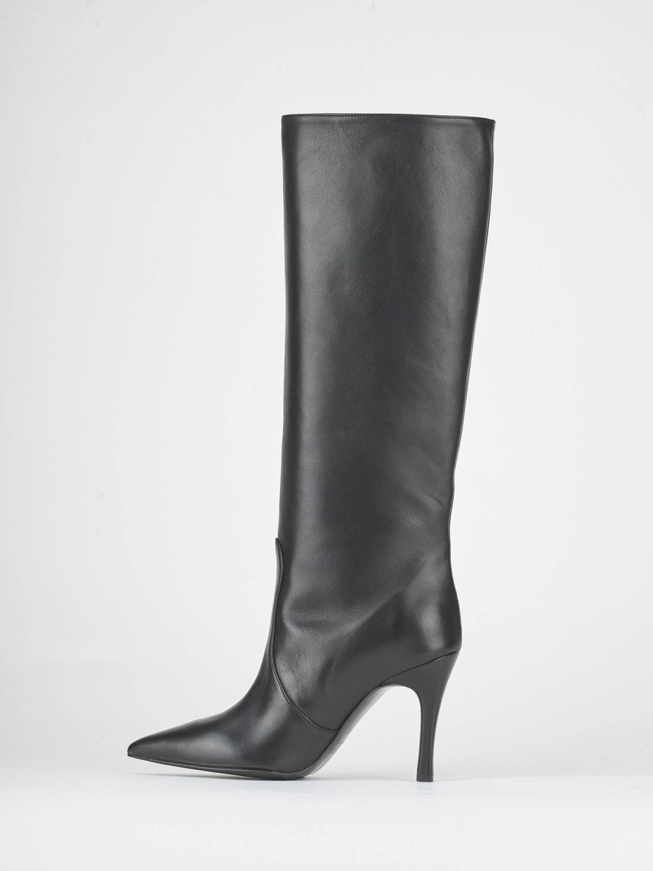 Botas de tacón alto tacón 9 cm negro cuero