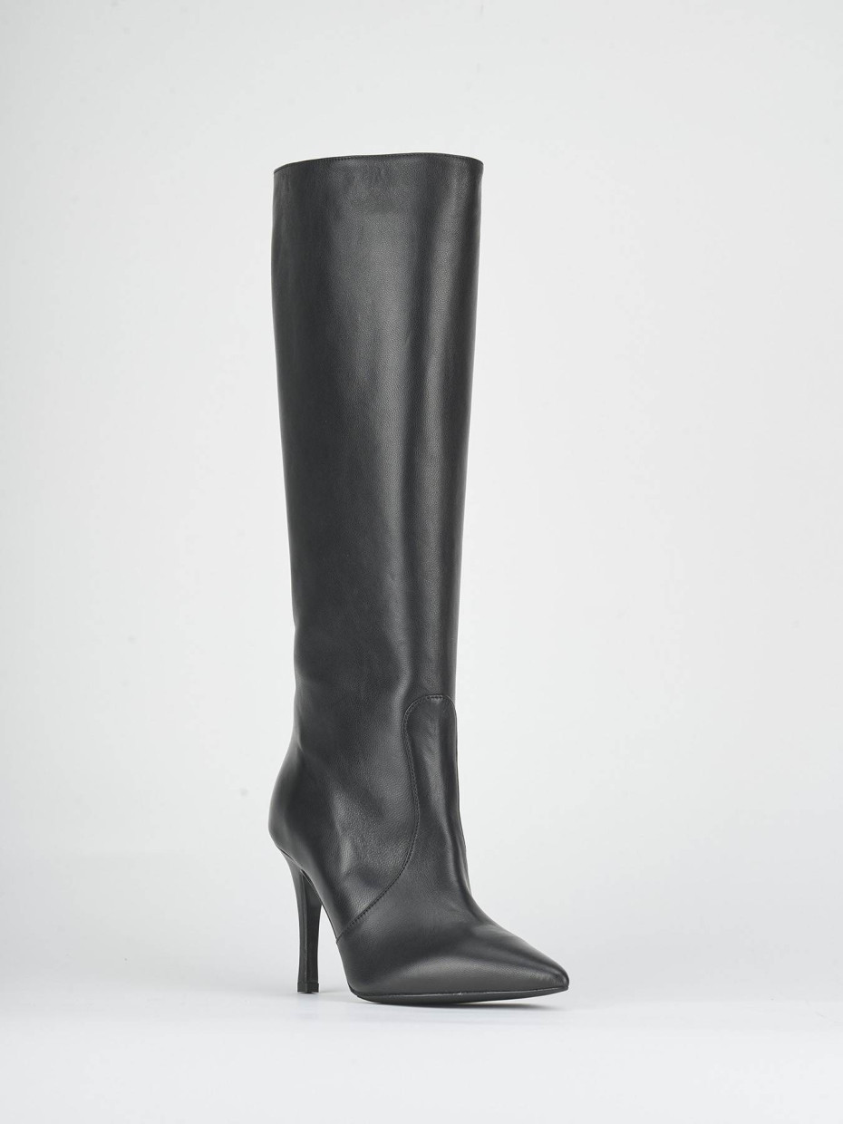 Botas de tacón alto tacón 9 cm negro cuero