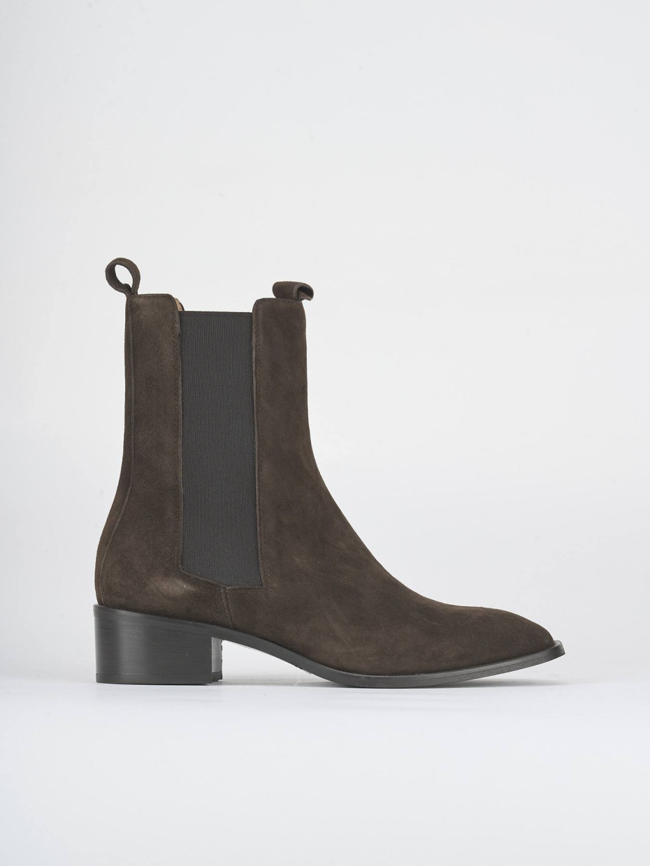 Botines de tacón bajo tacón 4 cm marrón oscuro ante