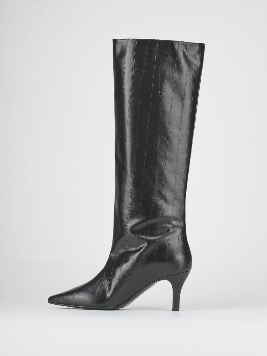 High heel boots heel 7 cm black leather