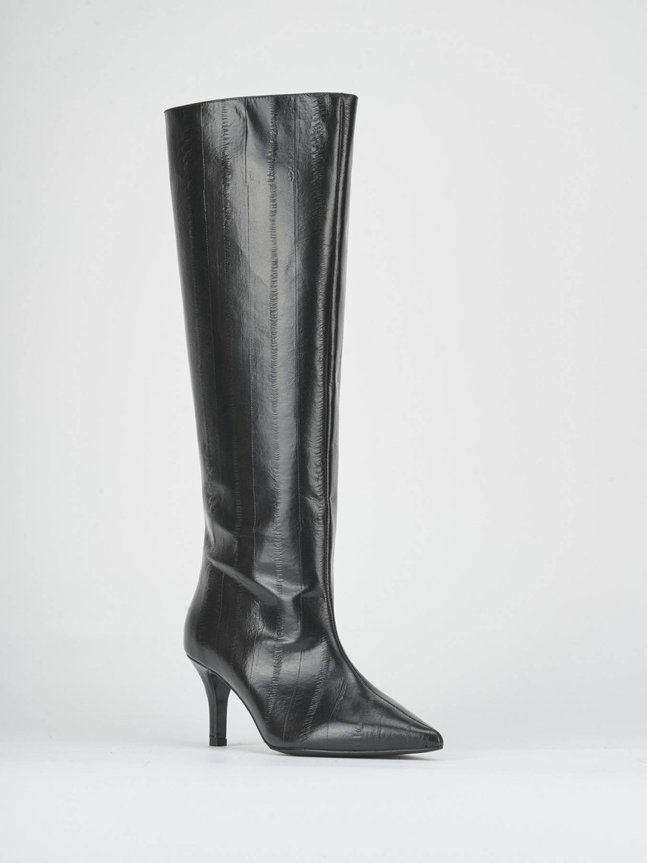 High heel boots heel 7 cm black leather