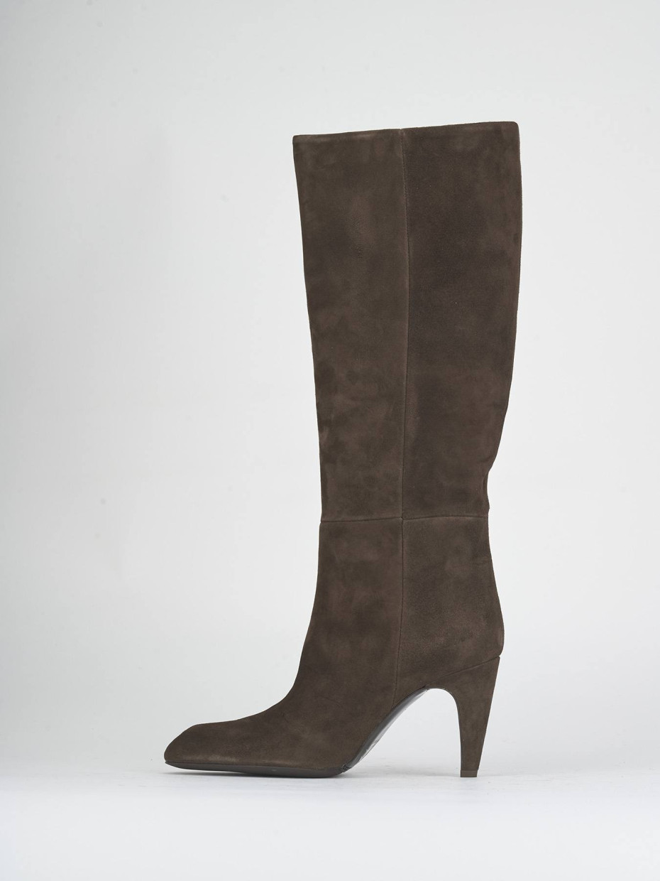 High heel boots heel 8 cm dark brown suede