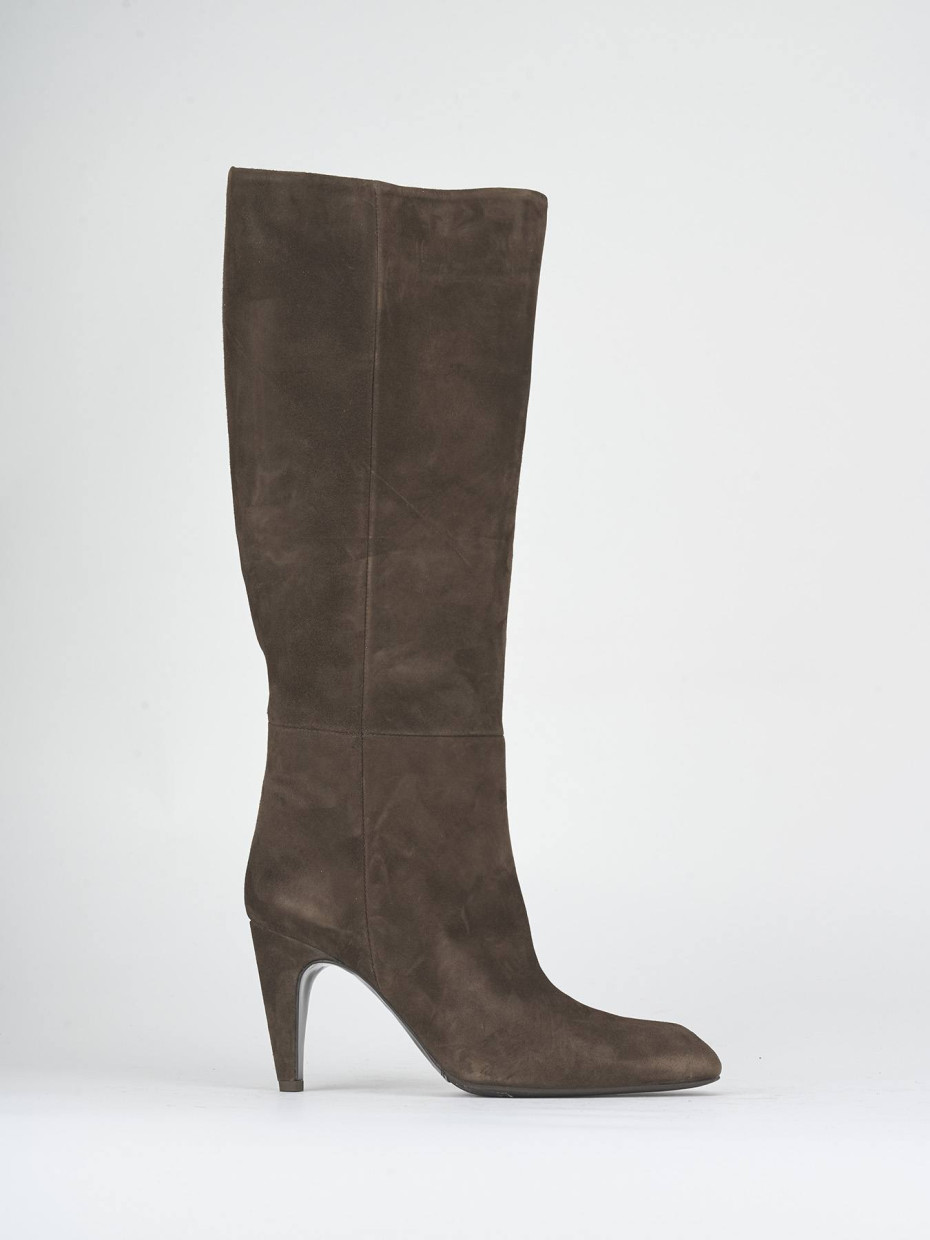 High heel boots heel 8 cm dark brown suede
