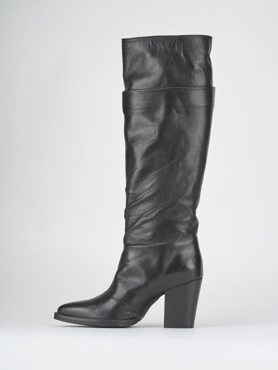 High heel boots heel 8 cm black leather