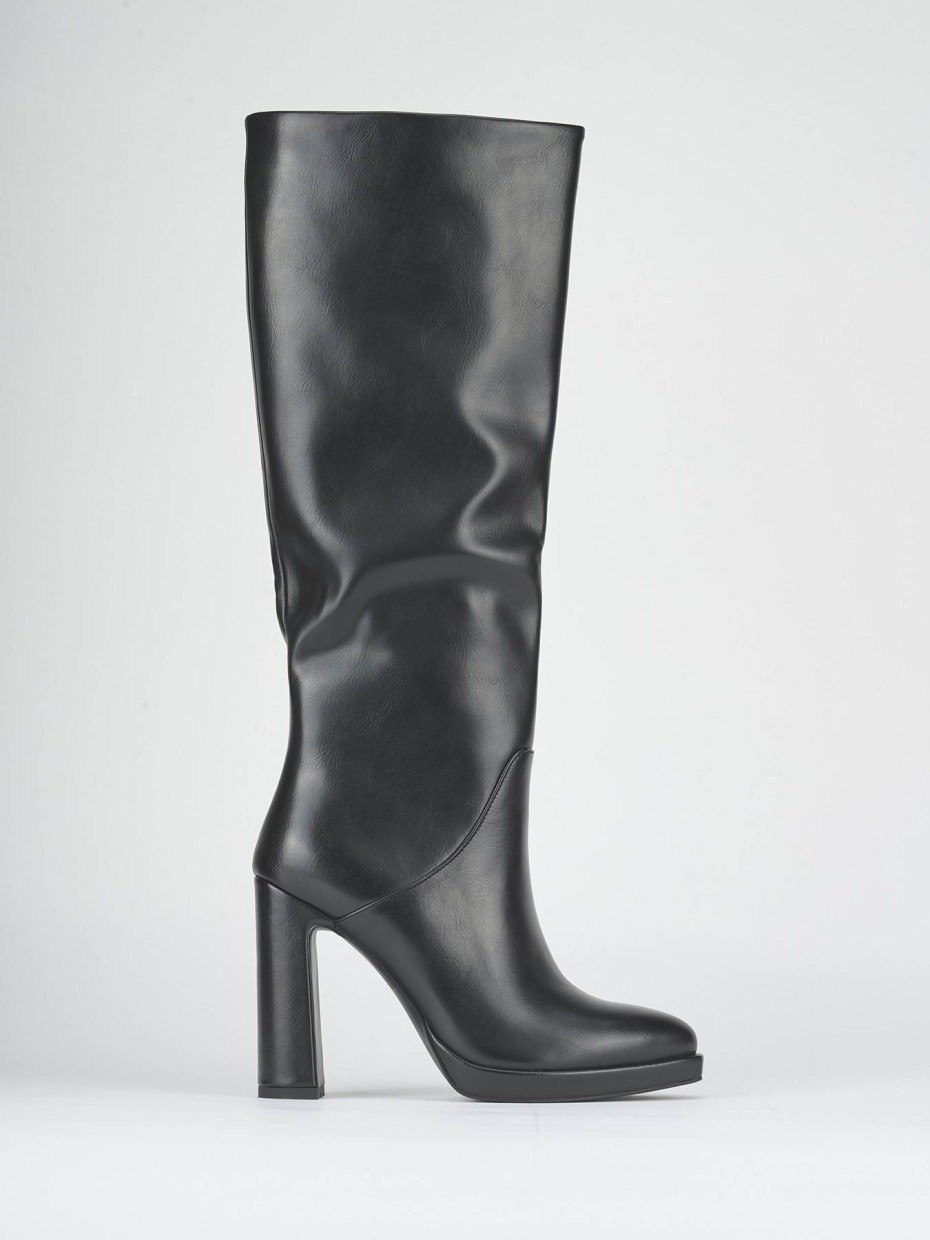 Botas de tacón alto tacón 11 cm negro cuero sostenible
