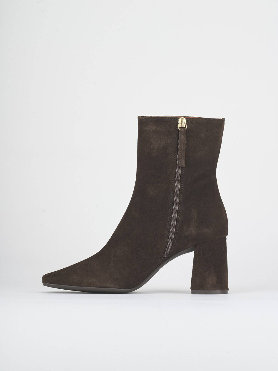 High heel ankle boots heel 7 cm dark brown suede