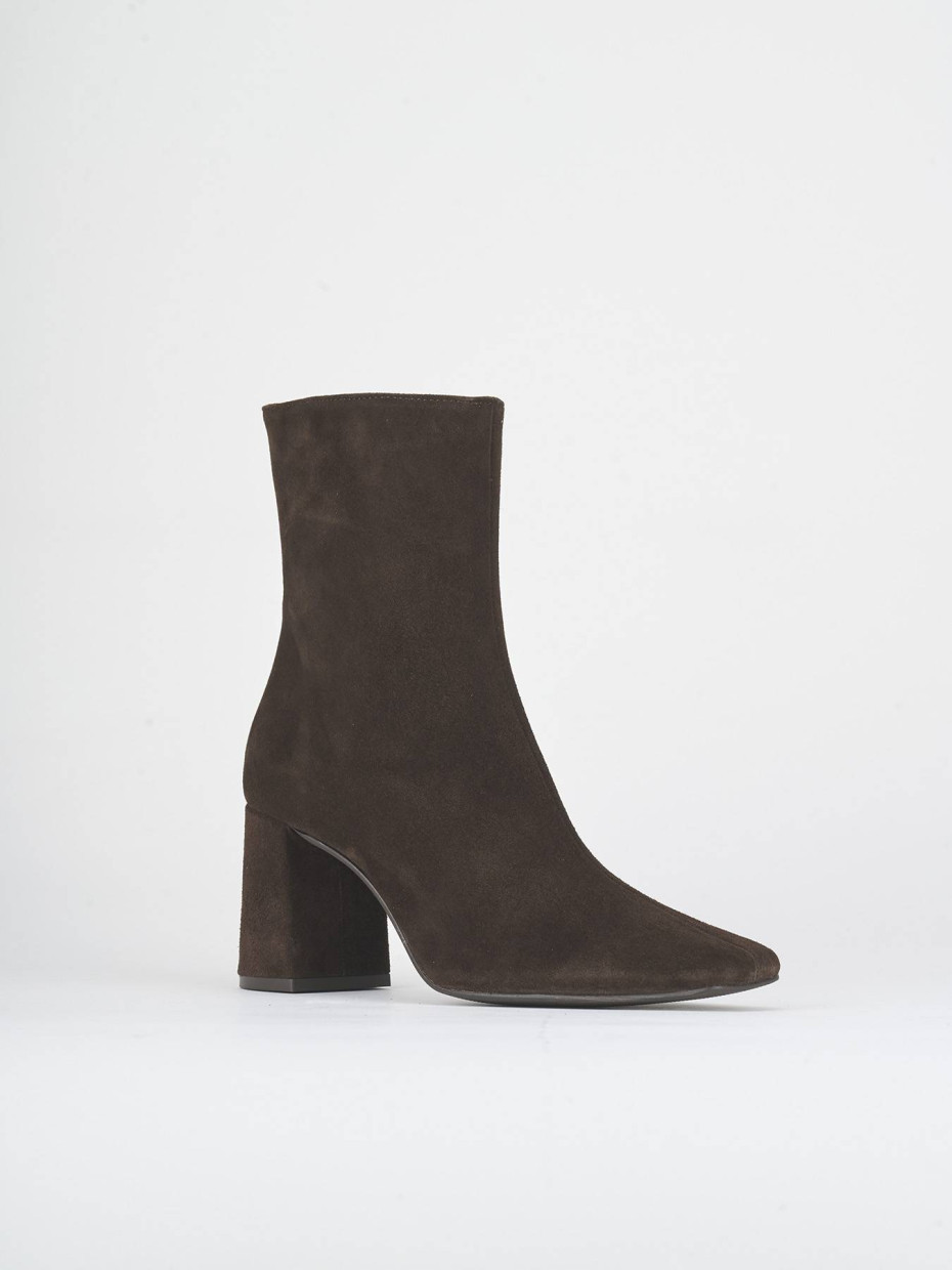 High heel ankle boots heel 7 cm dark brown suede
