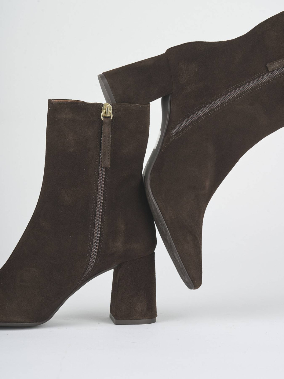 High heel ankle boots heel 7 cm dark brown suede