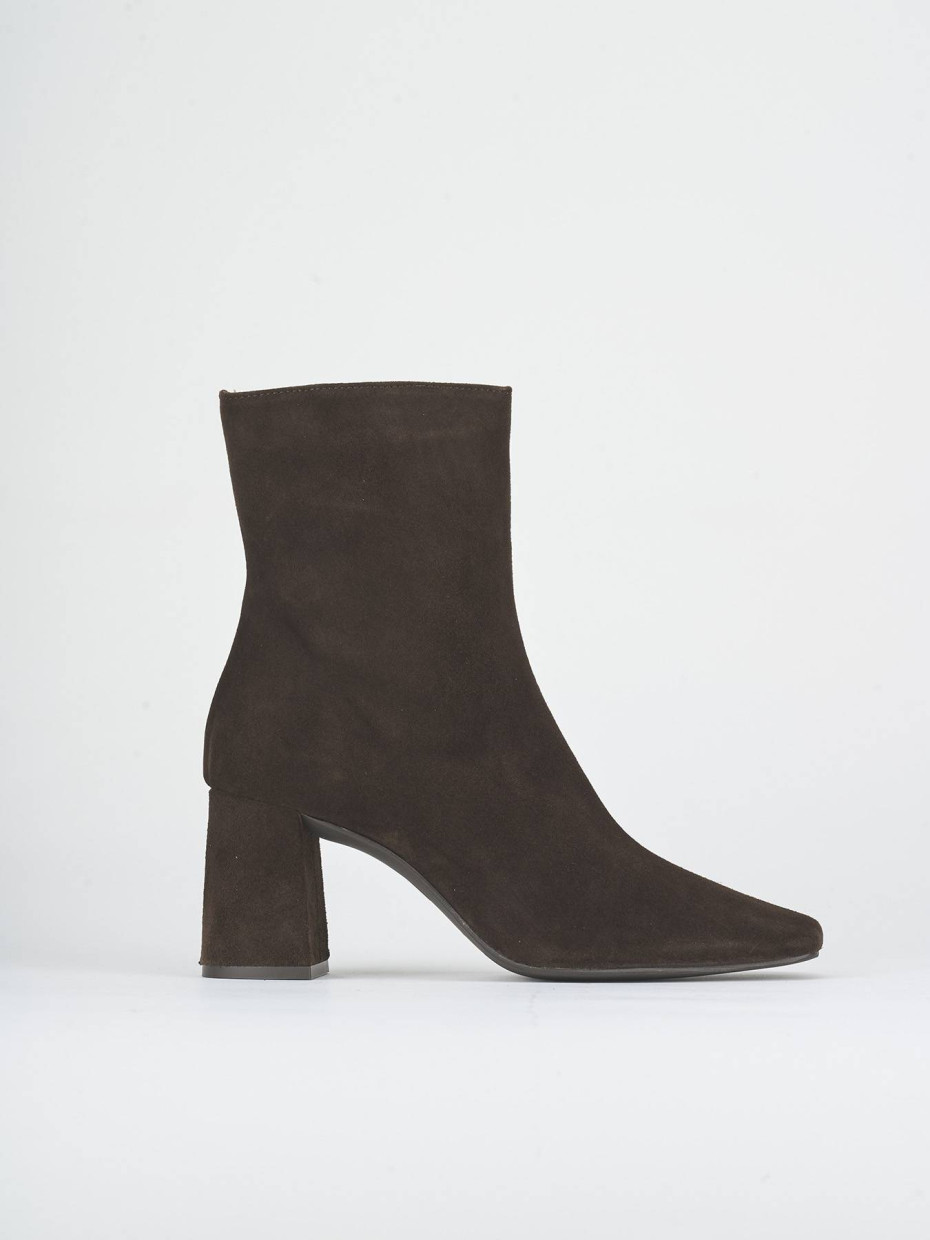 High heel ankle boots heel 7 cm dark brown suede