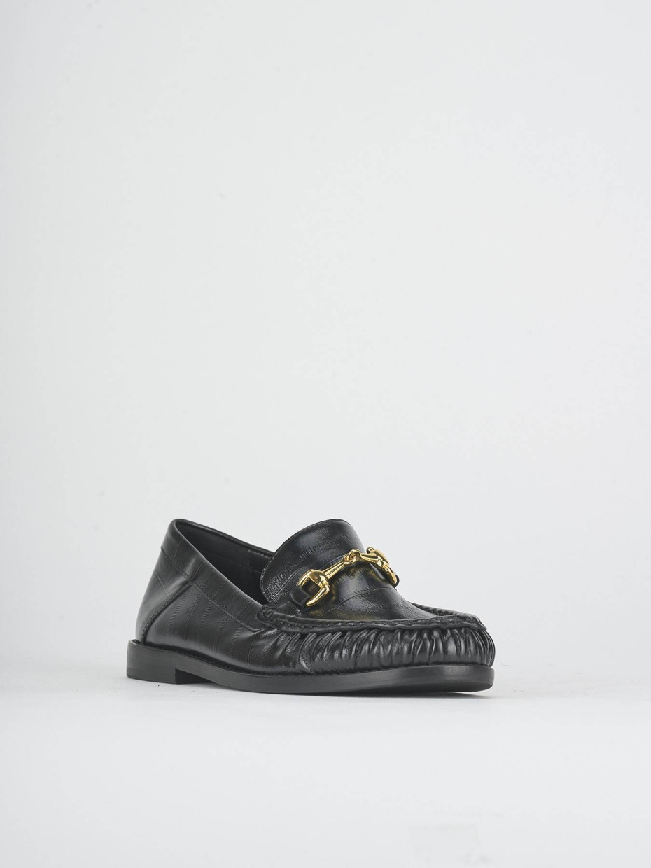 Mocasines tacón 1 cm negro cuero
