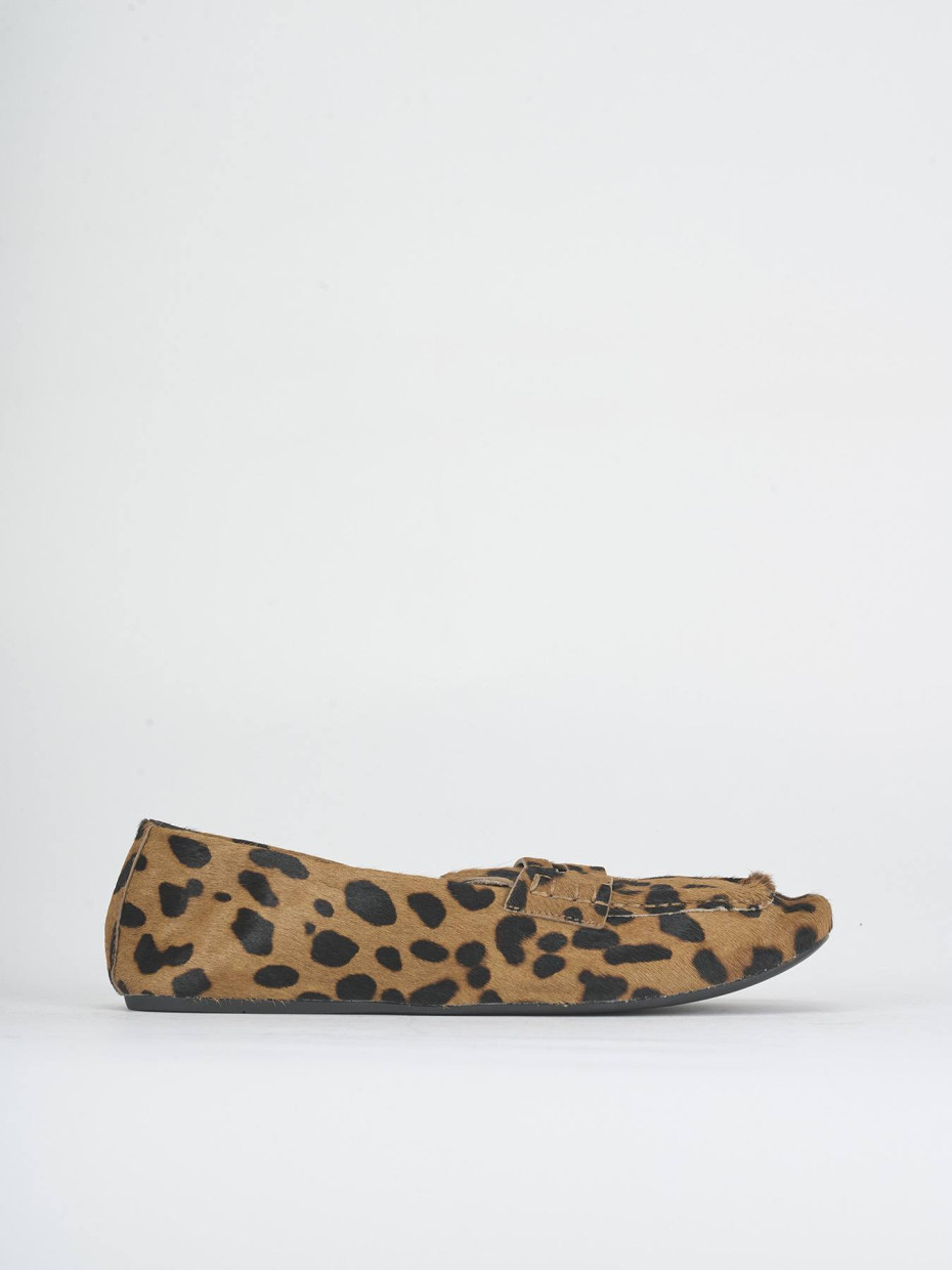 Mocasines tacón 1 cm marrón cuero de vaca con pelo