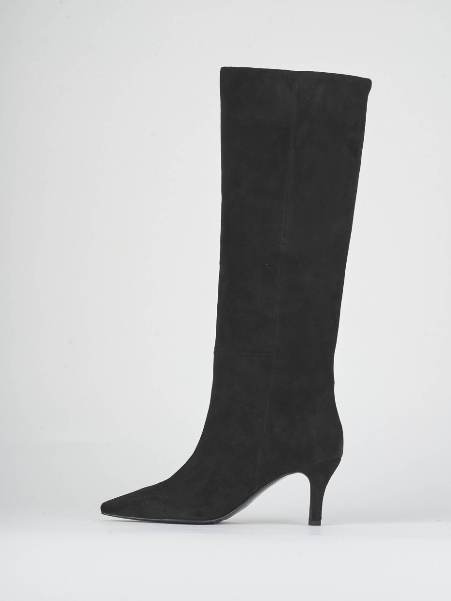 Stivali tacco 7cm camoscio nero