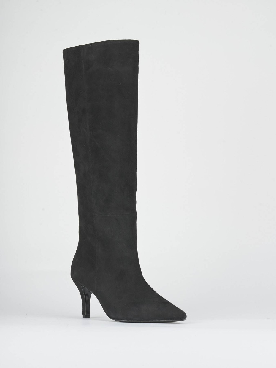 Stivali tacco 7cm camoscio nero
