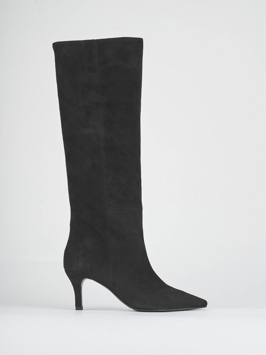 Stivali tacco 7cm camoscio nero