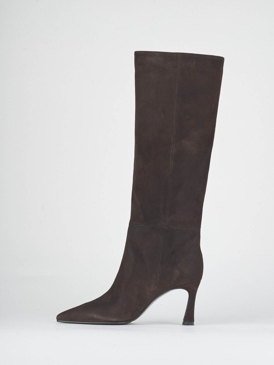 High heel boots heel 8 cm dark brown suede