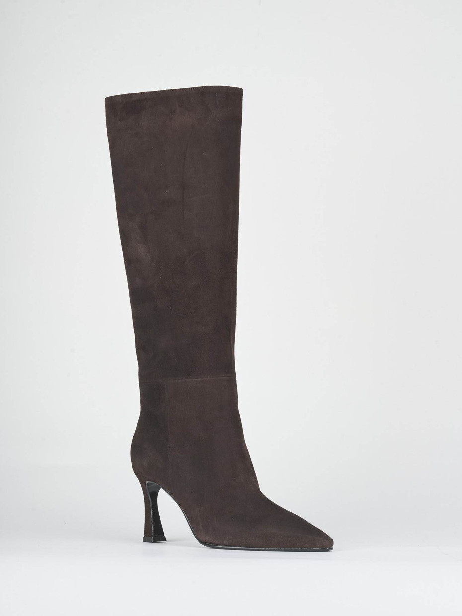 High heel boots heel 8 cm dark brown suede